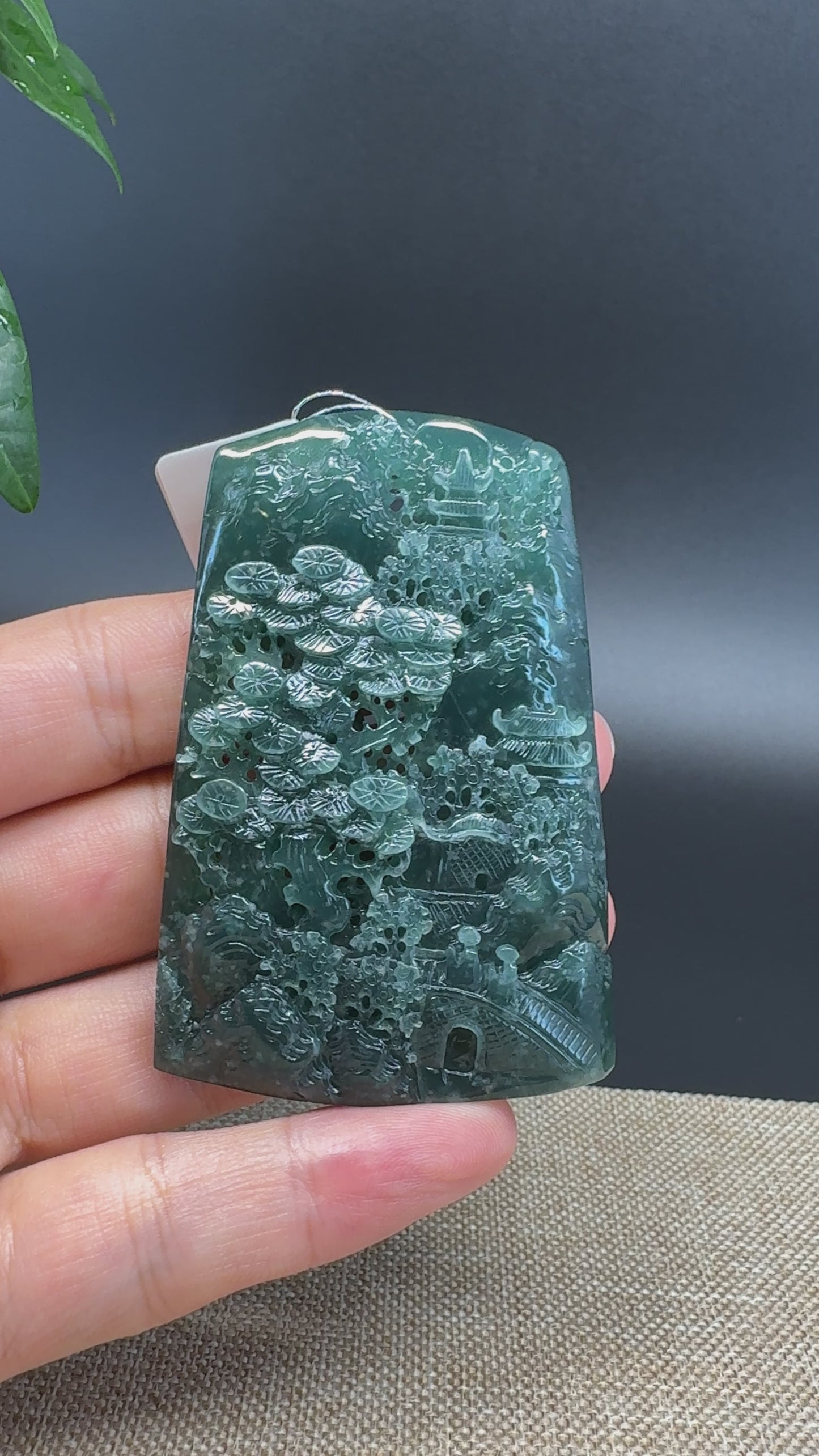 Load and play video in Gallery viewer, RealJade® Co. High Natural Guatemalan Blue Jadeite Jade Landscape Pendant
