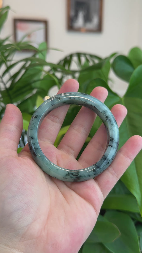 Load and play video in Gallery viewer, Natural Burmese Blue-green Jadeite Jade Bangle Bracelet (57.26mm)#T024
