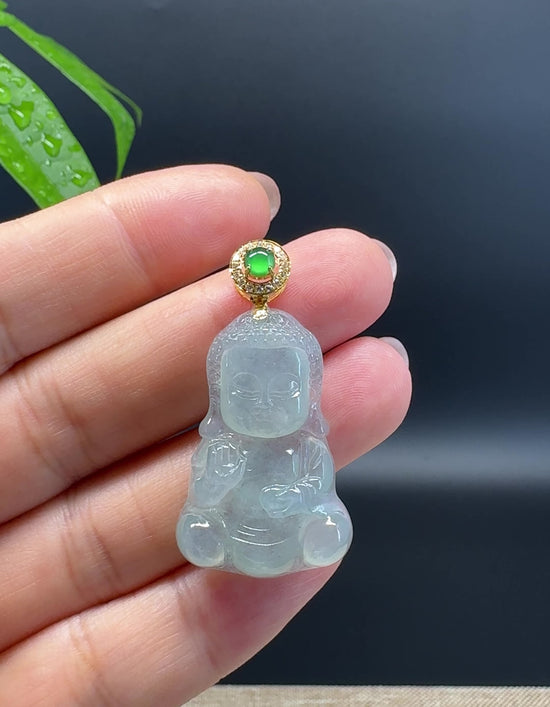 Load and play video in Gallery viewer, Burmese Icy Green Jadeite Jade Happy Baby Buddha Pendant
