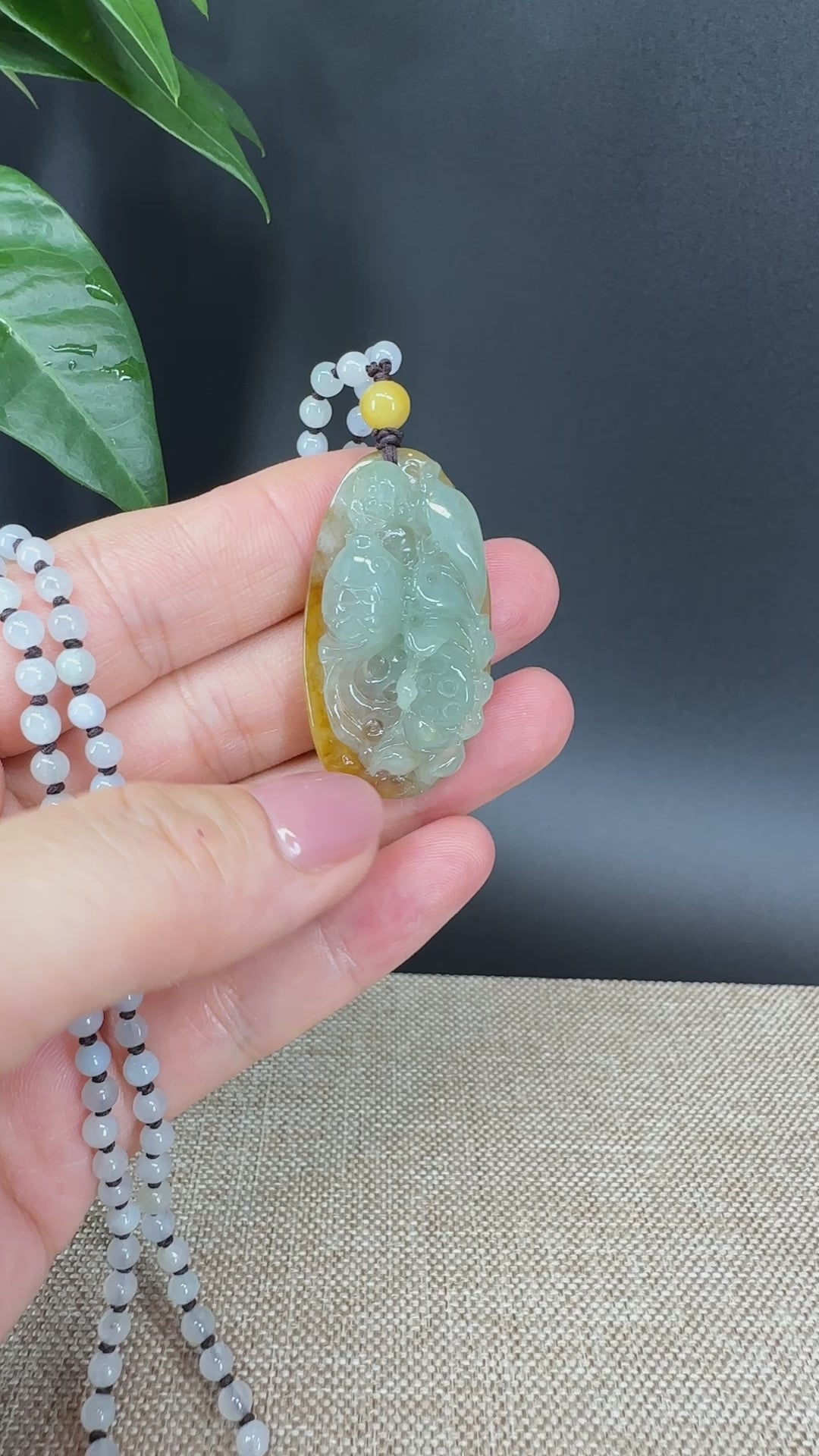 Load and play video in Gallery viewer, RealJade® Co.  Genuine Burmese Jadeite Jade  Fish and Lotus Pendant Necklace
