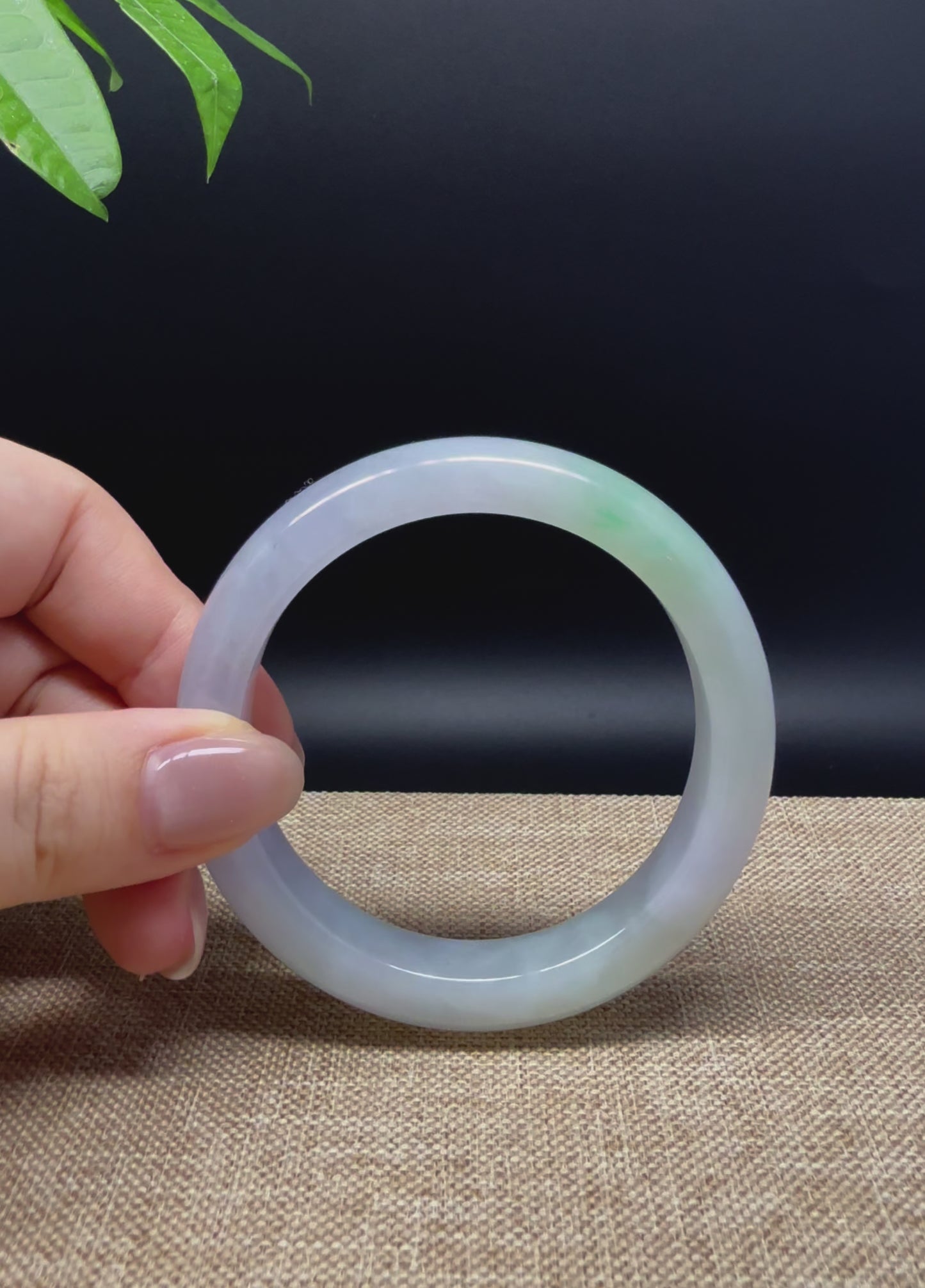 Load and play video in Gallery viewer, Genuine Burmese Lavender Green Jade Jadeite Bangle Bracelet ( 55.3mm )
