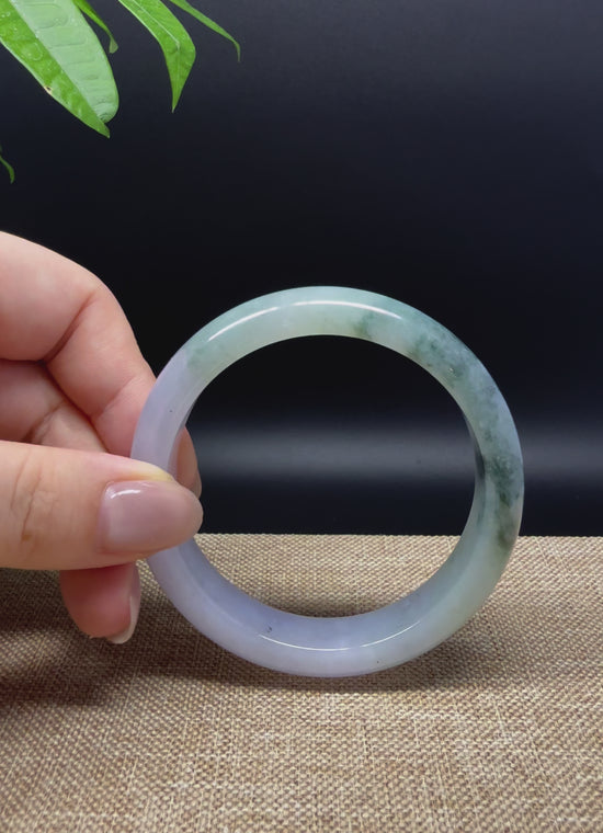 Load and play video in Gallery viewer, Genuine Burmese Lavender Green Jade Jadeite Bangle Bracelet ( 55.5mm )
