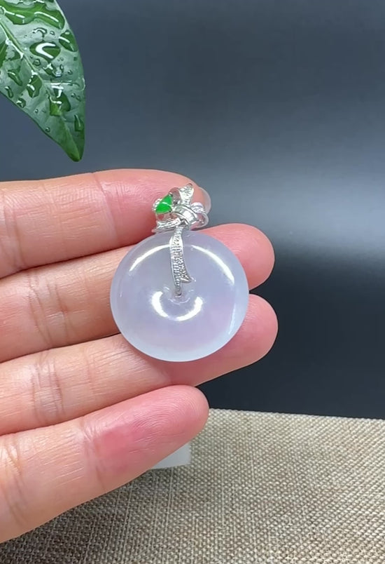 Load and play video in Gallery viewer, &amp;quot;Good Luck Button&amp;quot; Icy Jadeite Jade Lucky KouKou Pendant With 18K White Gold Bail
