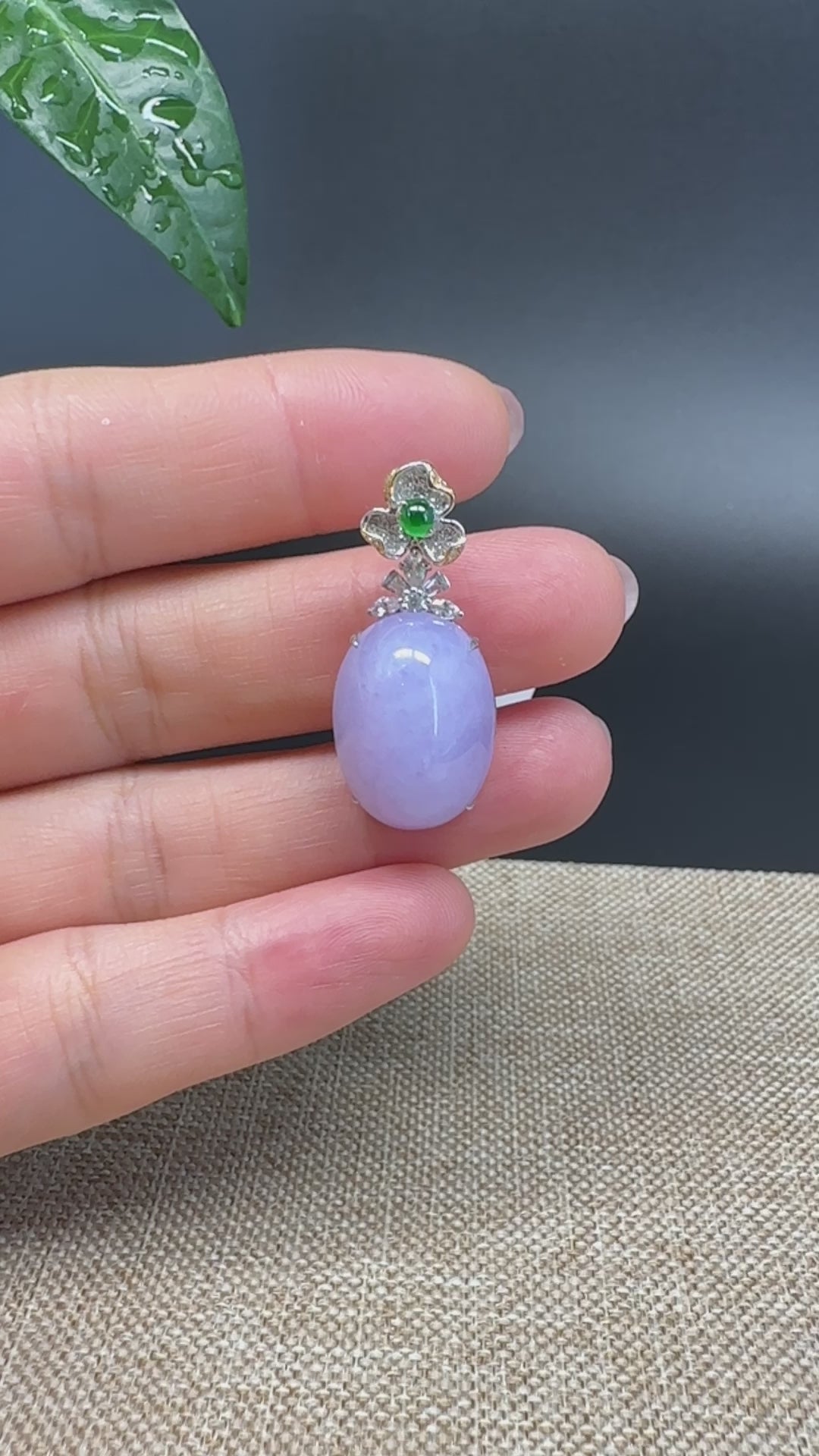 Load and play video in Gallery viewer, RealJade® Co. Genuine Lavender Cabochon Jadeite Jade  Necklace With 18K White Gold Bail
