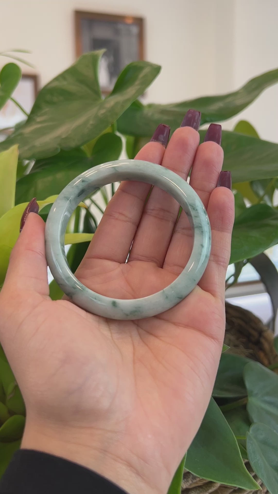 Load and play video in Gallery viewer, RealJade® Co. Natural Burmese Blue-green Jadeite Jade Bangle Bracelet (59.48mm)#T131
