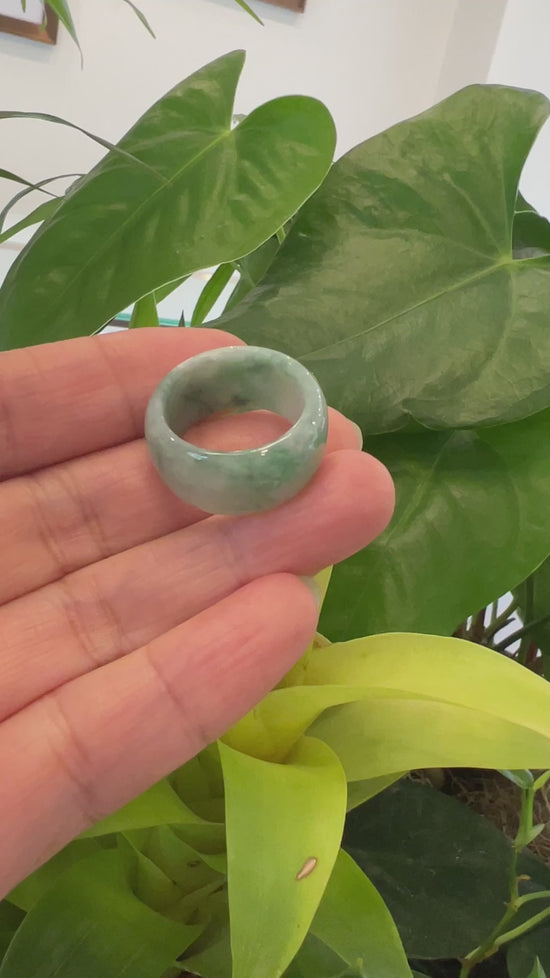 Load and play video in Gallery viewer, Genuine Burmese Blue-green Jadeite Jade Men&amp;#39;s Band Ring
