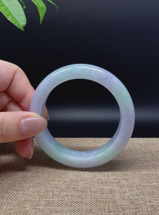 Load and play video in Gallery viewer, Genuine Burmese Lavender Green Jade Jadeite Bangle Bracelet ( 55.2mm )
