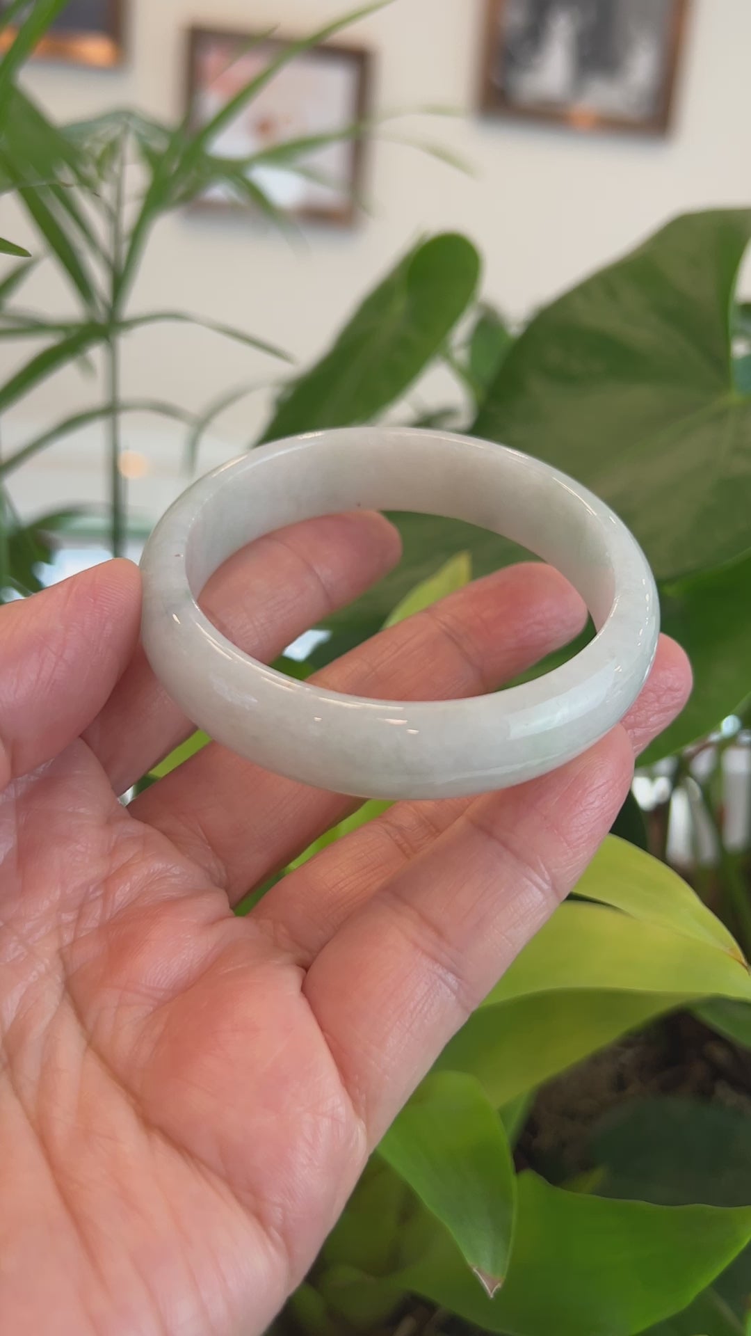 Load and play video in Gallery viewer, RealJade® Co. Genuine White &amp;amp; Green Burmese Jadeite Jade Bangle Bracelet (56.63mm)#T118
