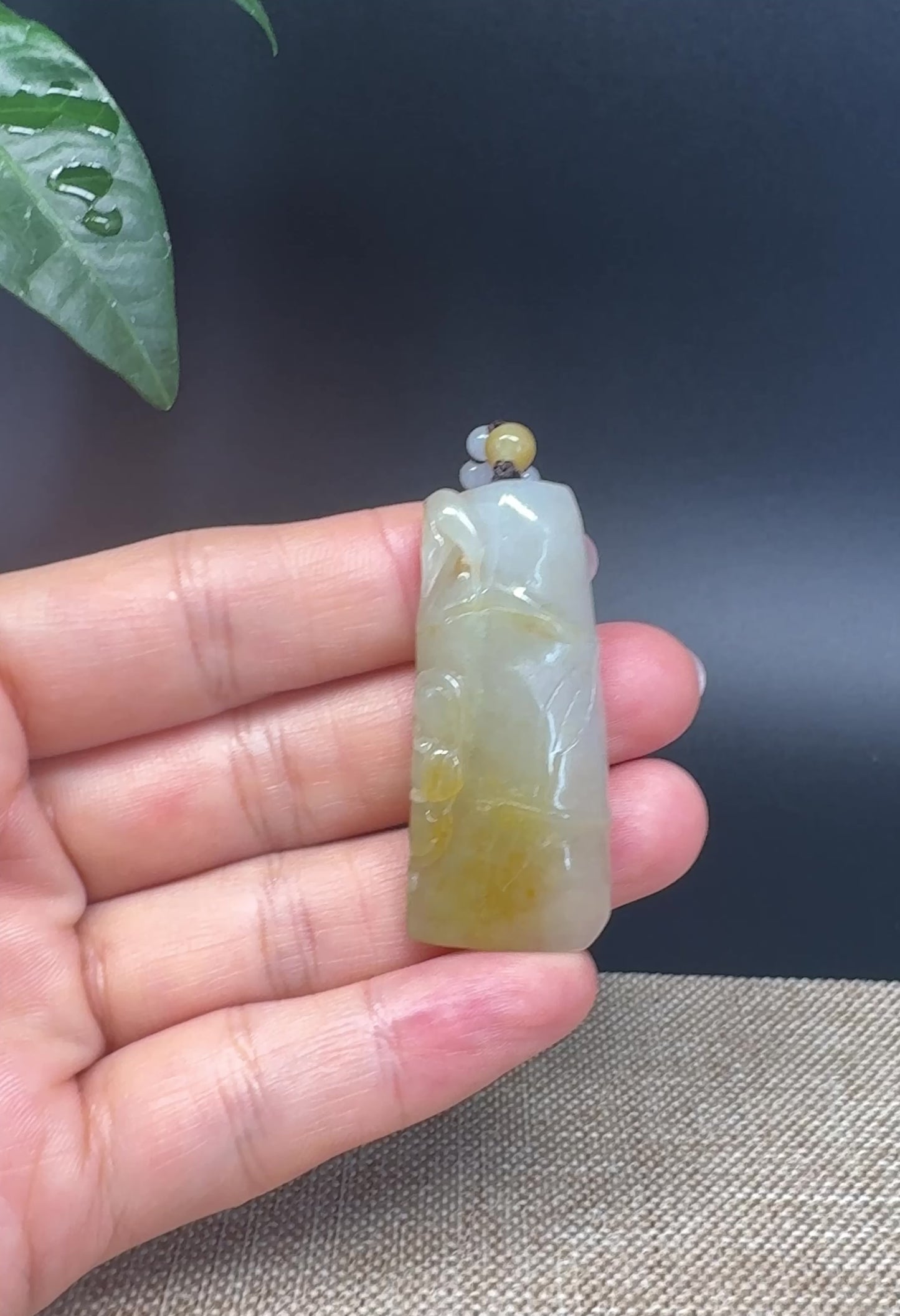 Load and play video in Gallery viewer, RealJade® Co.  Genuine Burmese Jadeite Jade Yellow Bamboo Pendant Necklace
