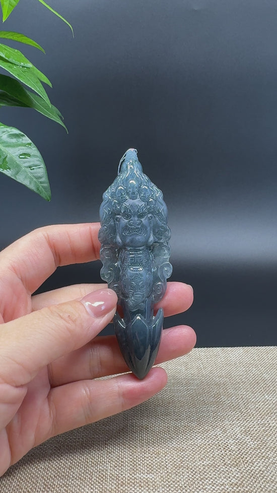 Load and play video in Gallery viewer, RealJade® Co. High Natural Guatemalan Blue Jadeite Jade pendant | Maya Cuture
