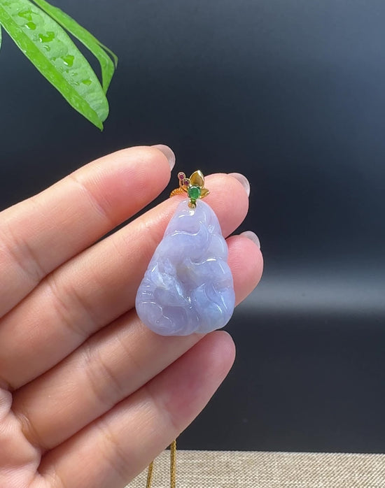 Load and play video in Gallery viewer, High-end 18K  Burmese Lavender Jadeite Jade Nine-tailed Fox Pendant with Diamond
