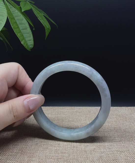 Load and play video in Gallery viewer, Genuine Burmese Lavender Green Jade Jadeite Bangle Bracelet ( 58.8mm )
