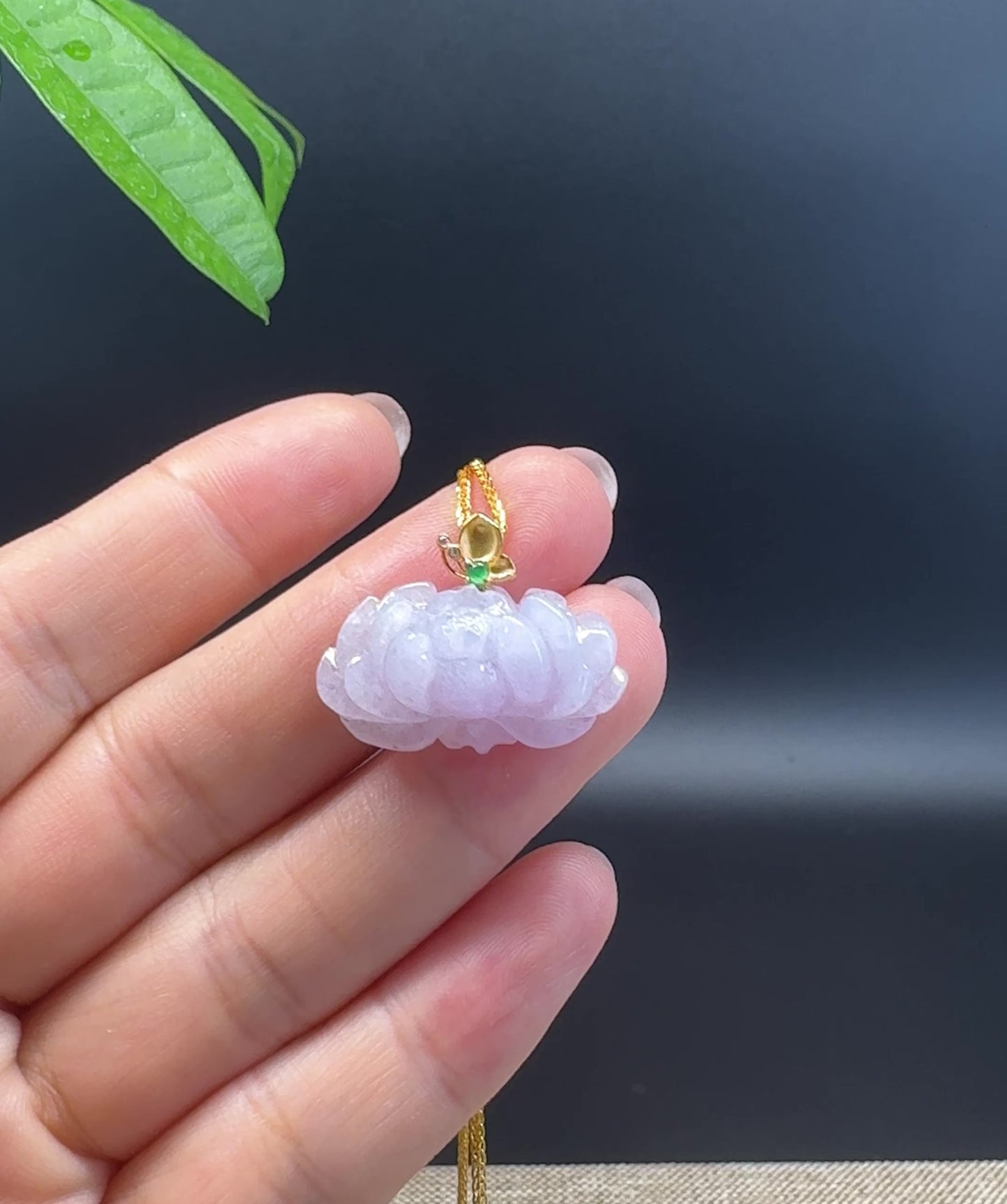 Load and play video in Gallery viewer, RealJade® Co. Genuine Lavender Jadeite Jade Good Lotus Necklace With 18K Yellow Gold Bail
