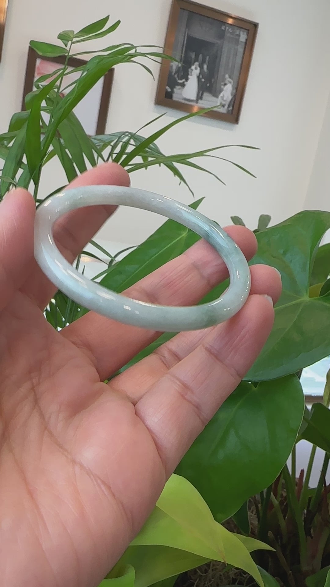 Load and play video in Gallery viewer, RealJade® Co.&amp;quot;Petite&amp;quot; Natural Burmese Blue-green Jadeite Jade Bangle Bracelet (56.19 mm) #T114
