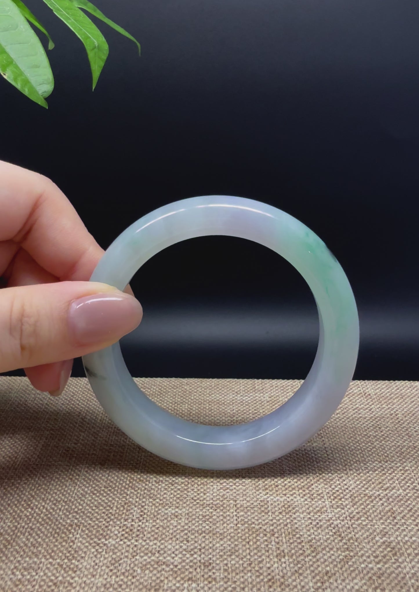 Load and play video in Gallery viewer, Genuine Burmese Lavender Green Jade Jadeite Bangle Bracelet ( 55.3mm )
