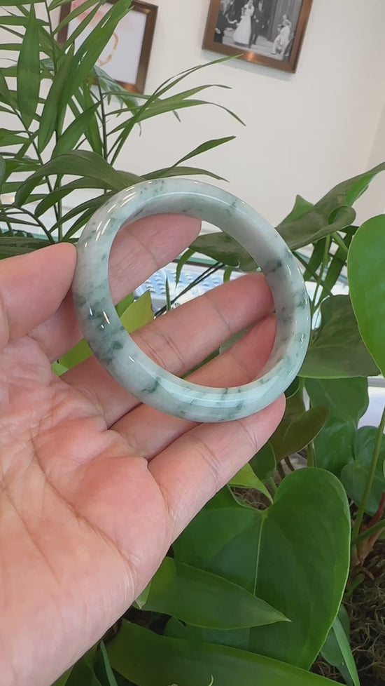 Load and play video in Gallery viewer, RealJade® Co. Blue-Green Classic Real Jadeite Jade Bangle Bracelet (59.51mm) #T080
