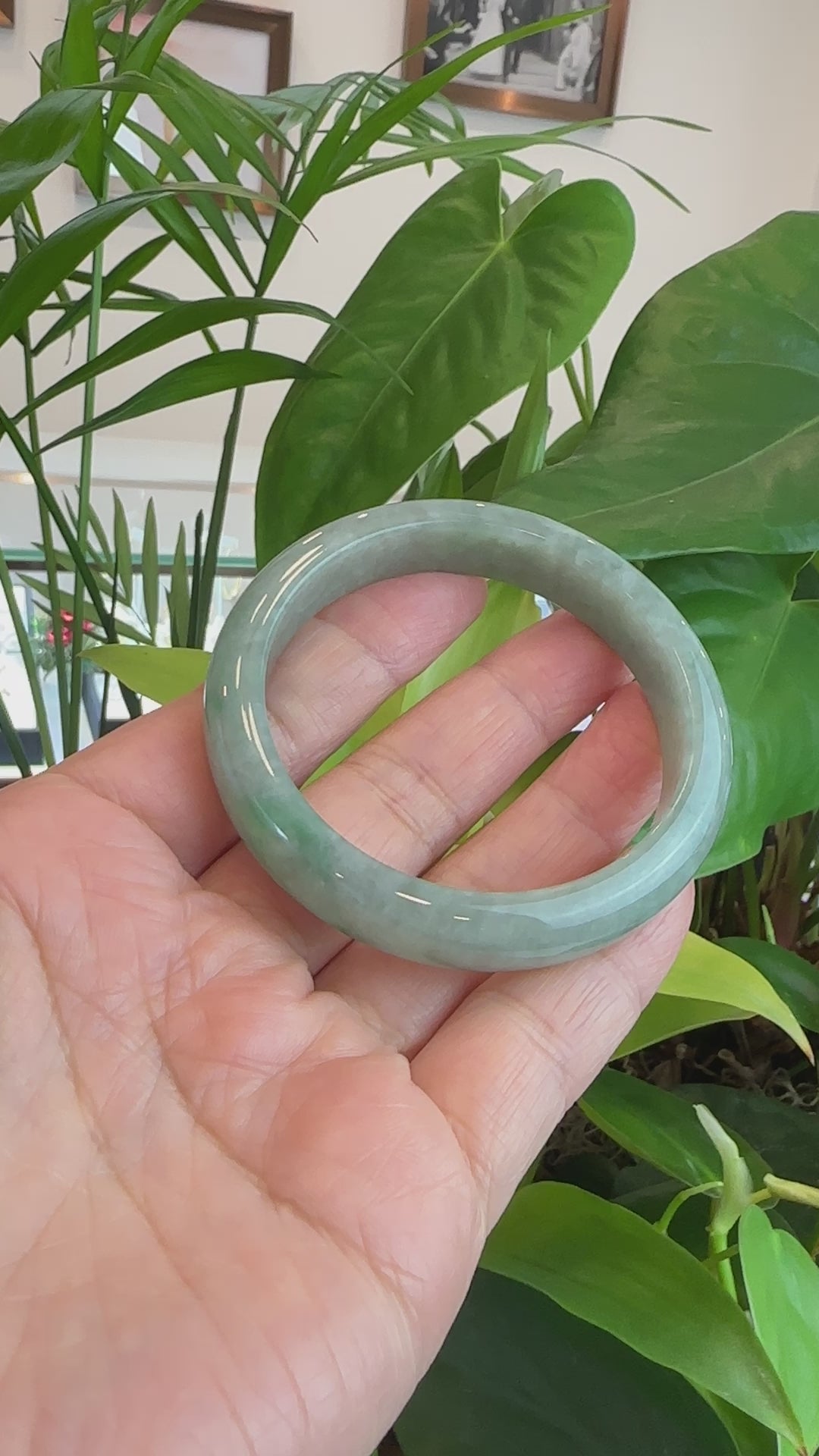 Load and play video in Gallery viewer, Genuine Burmese Green Jadeite Jade Bangle Bracelet (56.9 mm) #252
