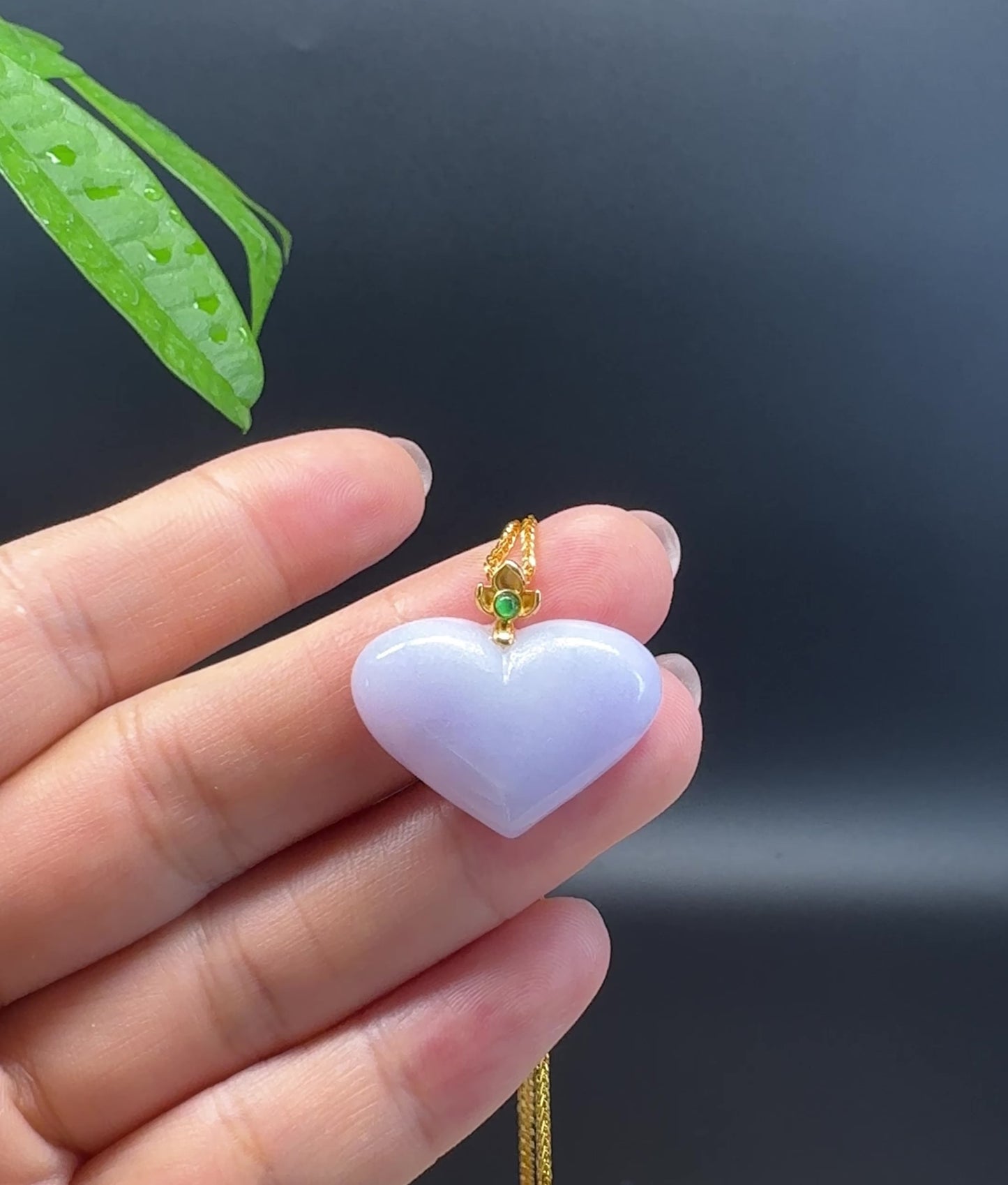 Load and play video in Gallery viewer, RealJade® Co. Genuine Lavender Jadeite Jade Good Luck Heart Necklace With 18K Yellow Gold Bail
