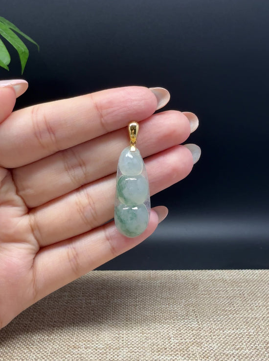 Load and play video in Gallery viewer, RealJade® Co. Genuine Ice Green Jadeite Jade Bean Necklace With 18K Yellow Gold Bail
