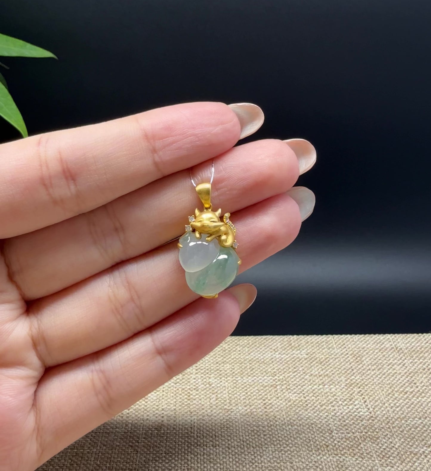 Load and play video in Gallery viewer, RealJade® Co. Genuine Icy green Jadeite Jade Good Luck Hulu Necklace With 18K Yellow Gold Bail
