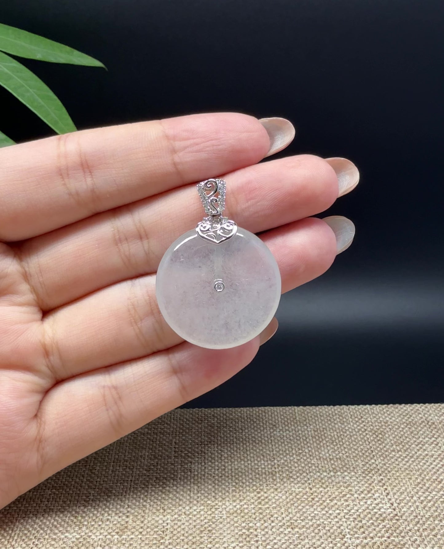 Load and play video in Gallery viewer, &amp;quot;Good Luck Button&amp;quot; Icy Jadeite Jade Lucky KouKou Pendant With 18K White Gold Bail
