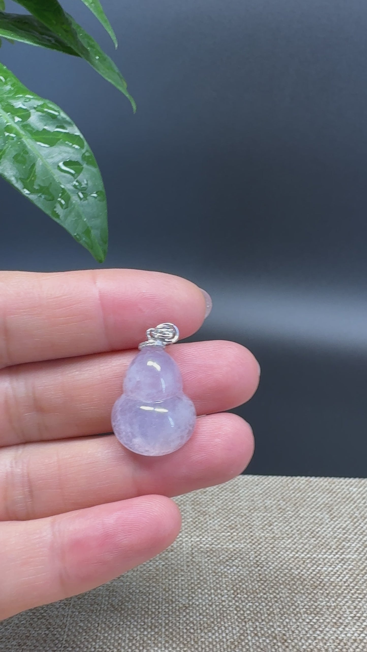 Load and play video in Gallery viewer, RealJade® Co. Genuine Lavender Jadeite Jade Good Luck Hulu Bottle Gourd Necklace With 18K White Gold Bail
