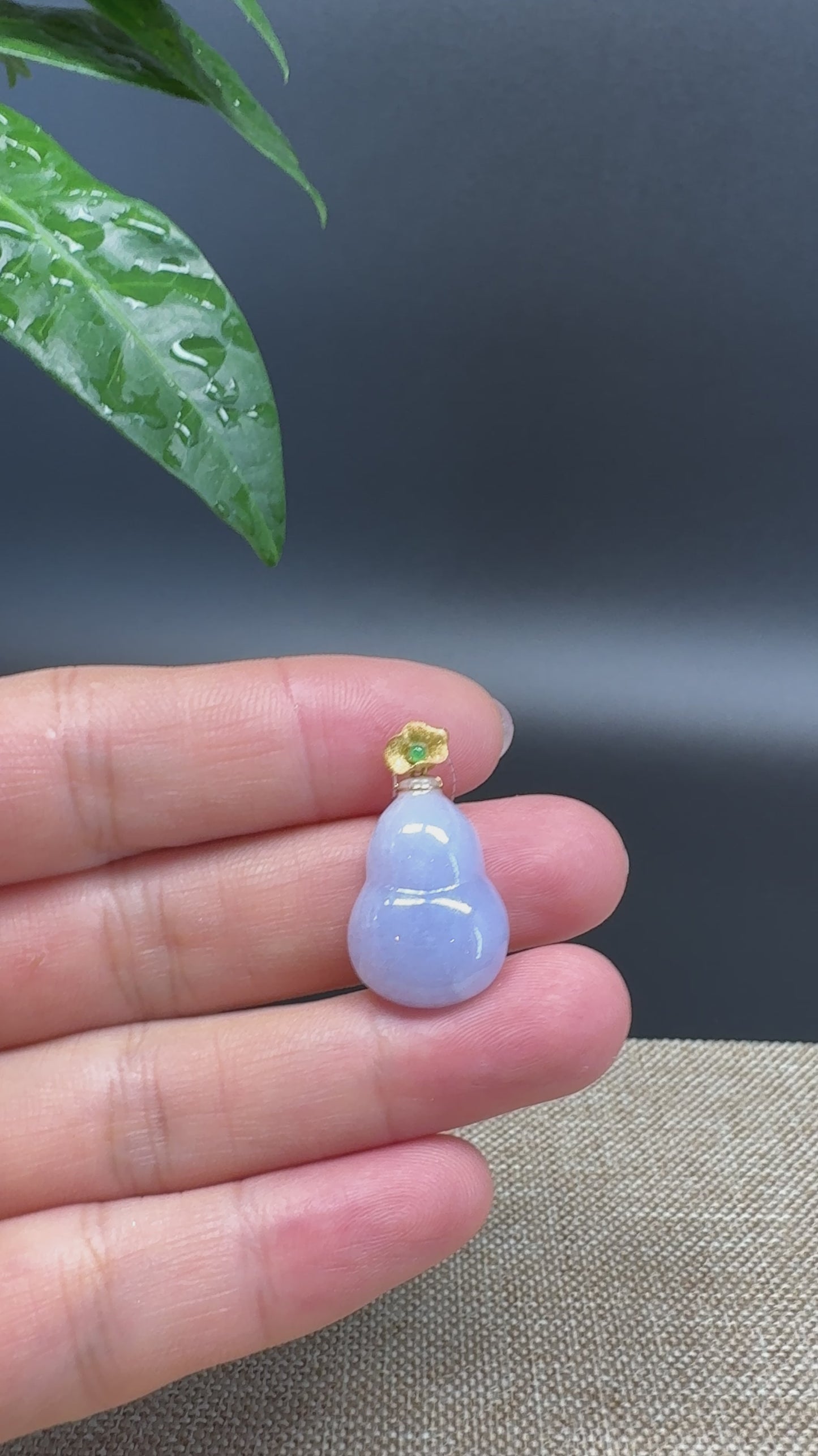 Load and play video in Gallery viewer, RealJade® Co. Genuine Lavender Jadeite Jade Good Luck Hulu Bottle Gourd Necklace With 18K Yellow Gold Bail
