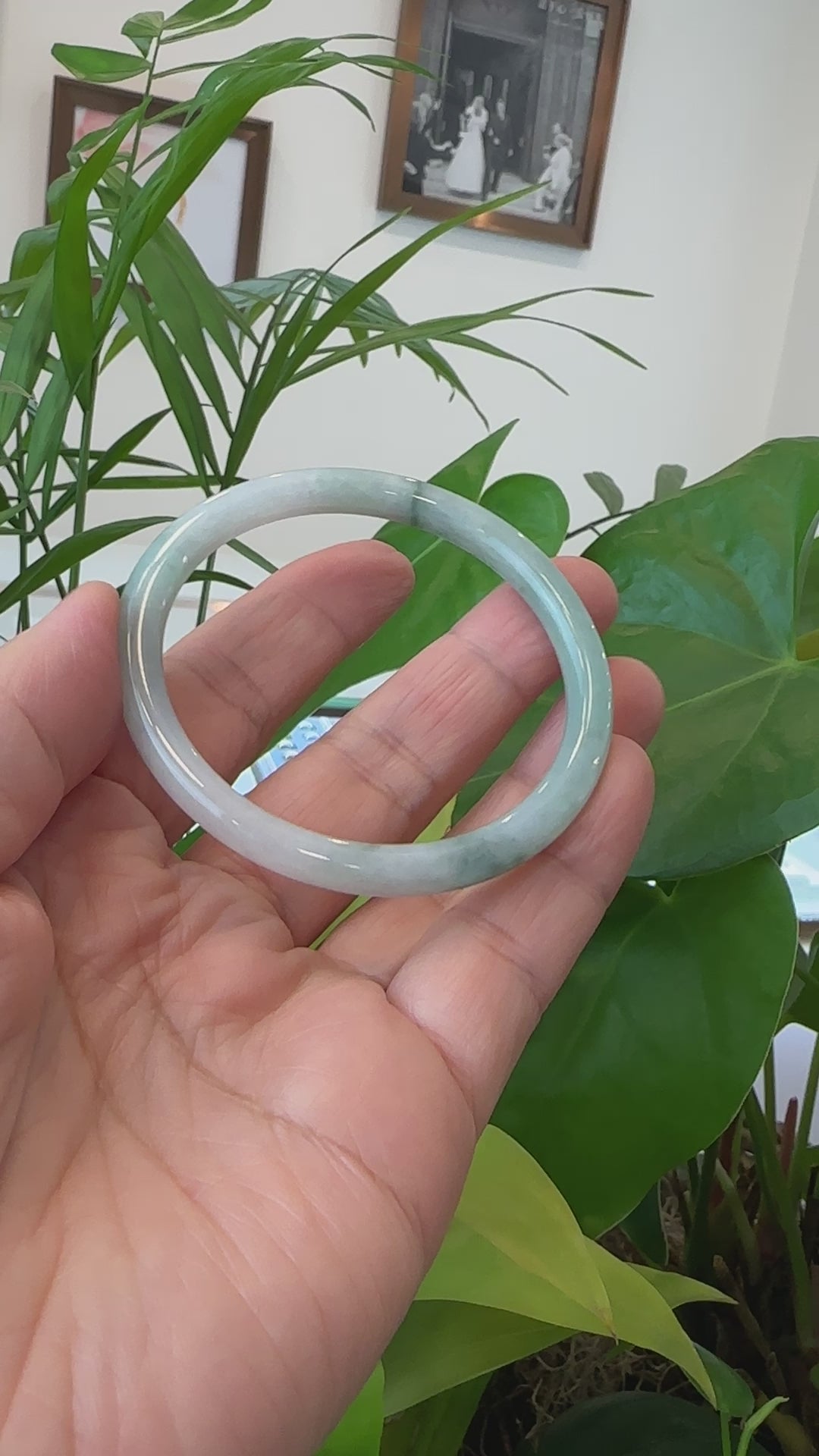 Load and play video in Gallery viewer, RealJade® Co.&amp;quot;Petite&amp;quot; Natural Burmese Blue-green Jadeite Jade Bangle Bracelet (56.04 mm) #T111
