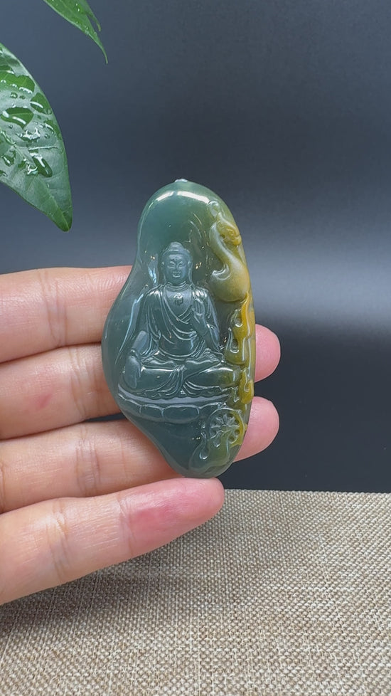 Load and play video in Gallery viewer, RealJade® Co. High Natural Guatemalan Blue Jadeite Jade GuanYin Pendant
