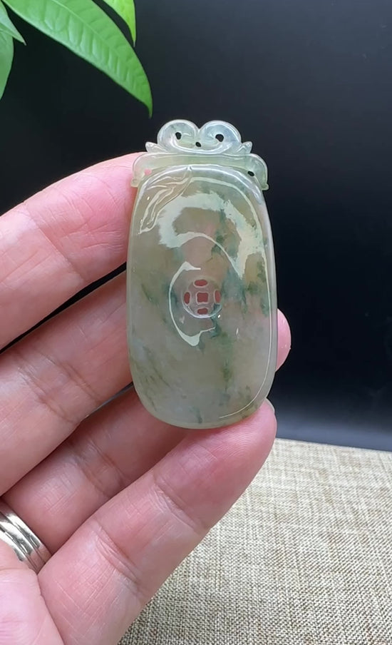 Load and play video in Gallery viewer, Natural Light Jadeite Jade Fu Bei Pendant Necklace
