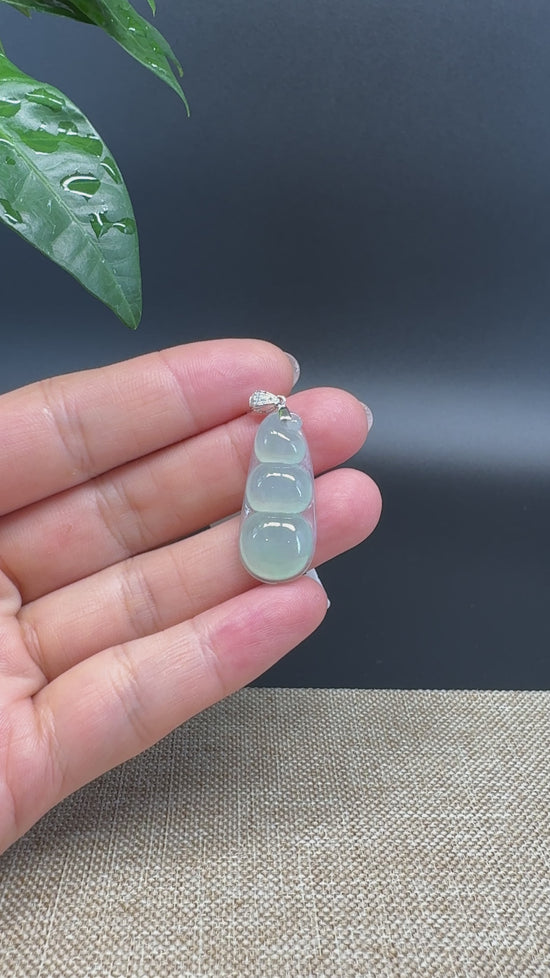 Load and play video in Gallery viewer, RealJade® Co. Genuine Icy Green  Jadeite Jade Bean Necklace With 18K White Gold Bail
