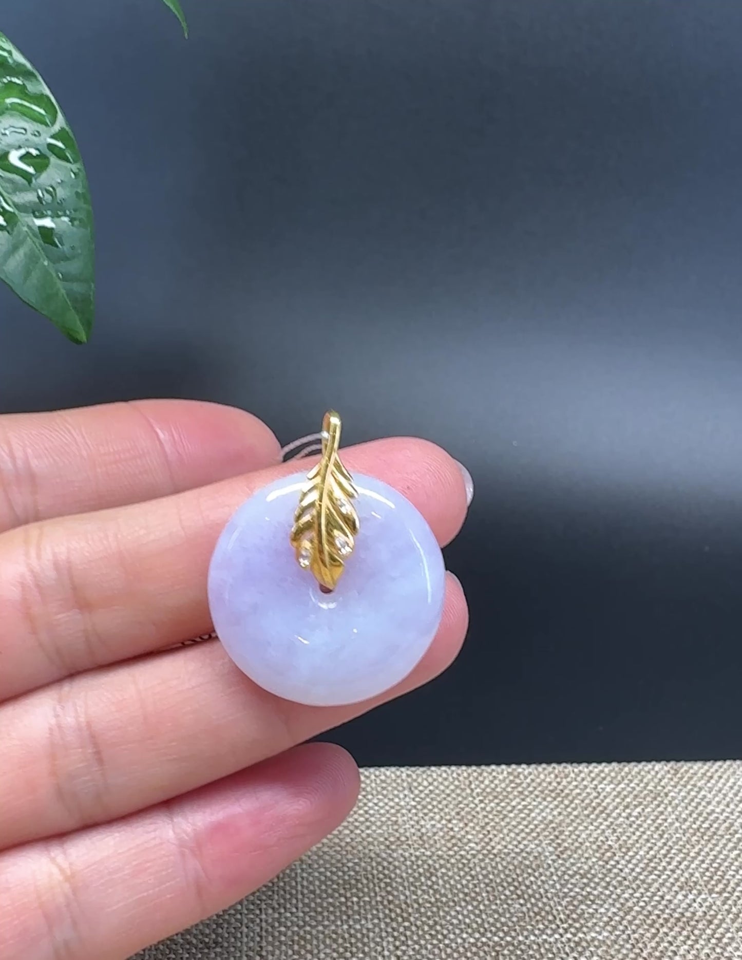 Load and play video in Gallery viewer, &amp;quot;Good Luck Button&amp;quot;Lavender Jadeite Jade Lucky KouKou Pendant With 18K Yellow Gold  Bail
