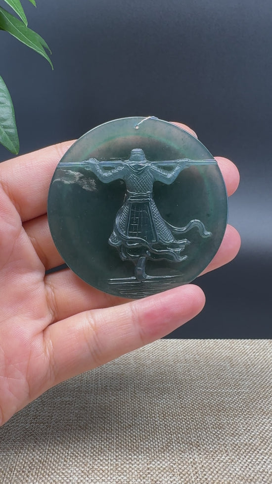 Load and play video in Gallery viewer, RealJade® Co. High Natural Guatemalan Blue Jadeite Jade The Return of the Monkey Kng Pendant
