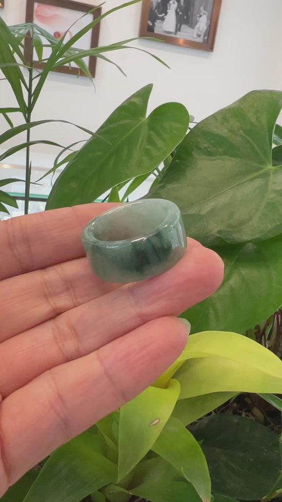 Load and play video in Gallery viewer, Genuine Burmese Blue-green Jadeite Jade Men&amp;#39;s Band Ring
