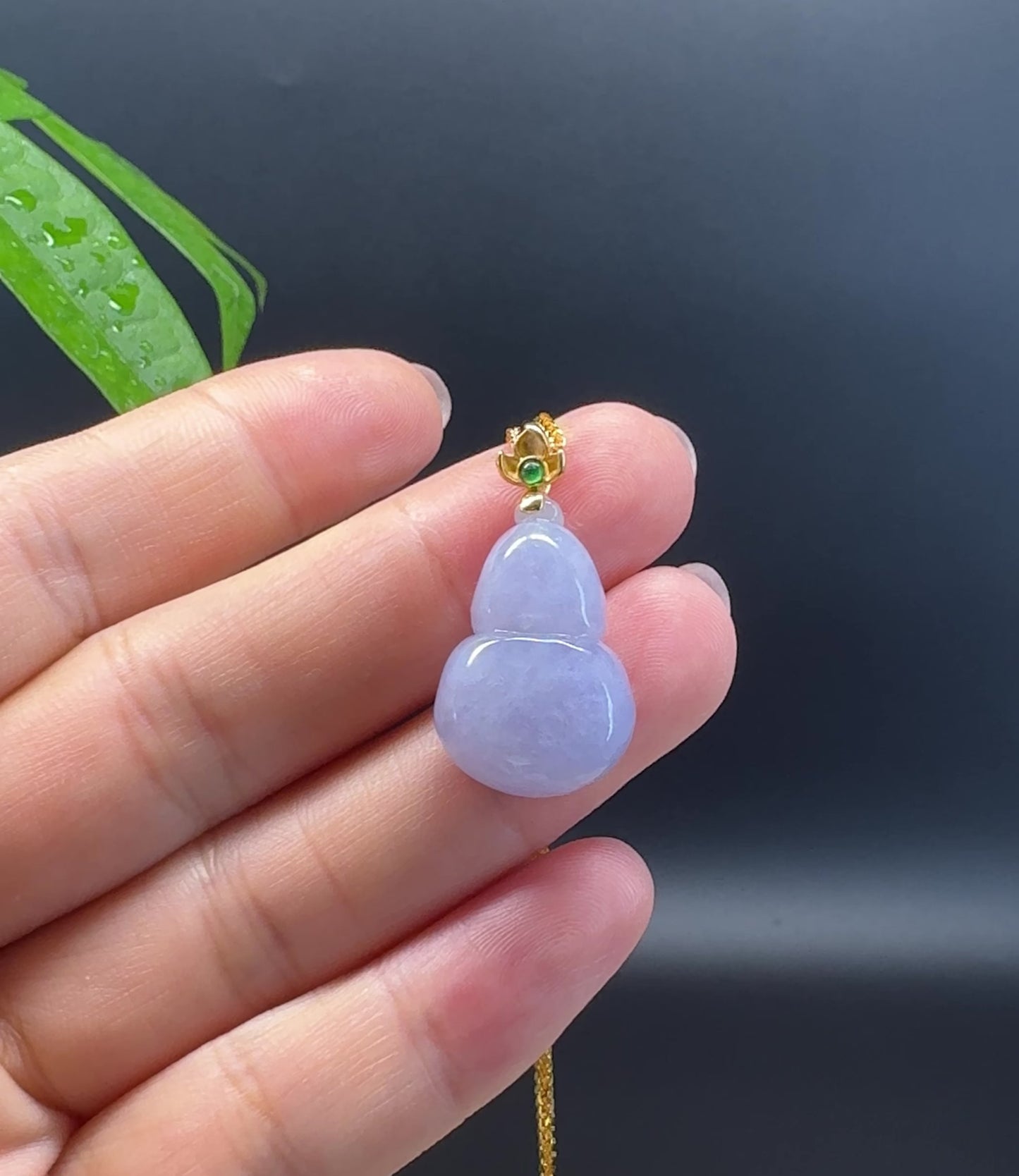 Load and play video in Gallery viewer, RealJade® Co. Genuine Lavender Jadeite Jade Good Luck Hulu Necklace With 18K Yellow Gold Bail
