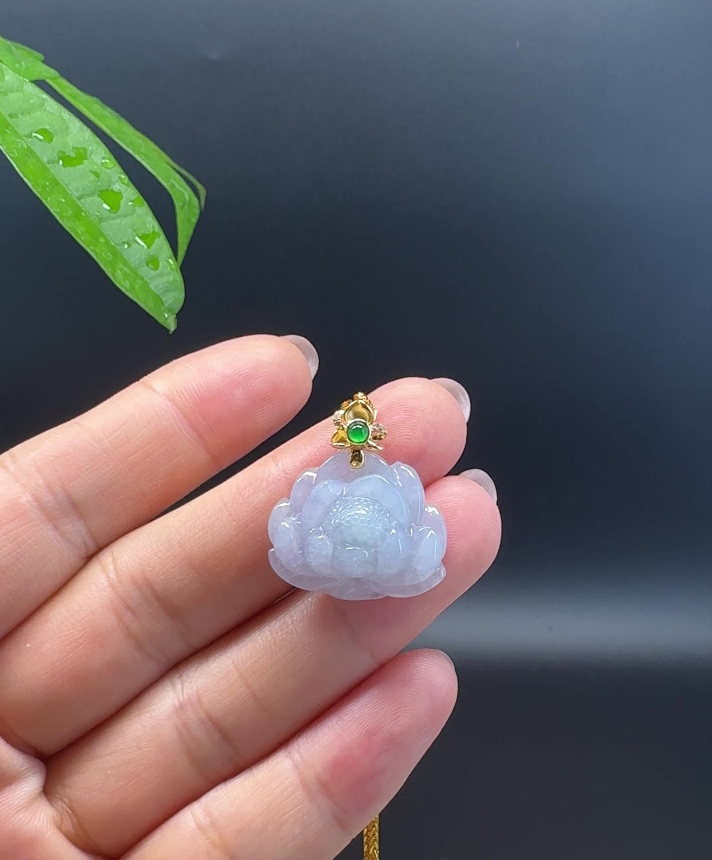 Load and play video in Gallery viewer, RealJade® Co. Genuine Lavender Jadeite Jade Good Lotus Necklace With 18K Yellow Gold Bail
