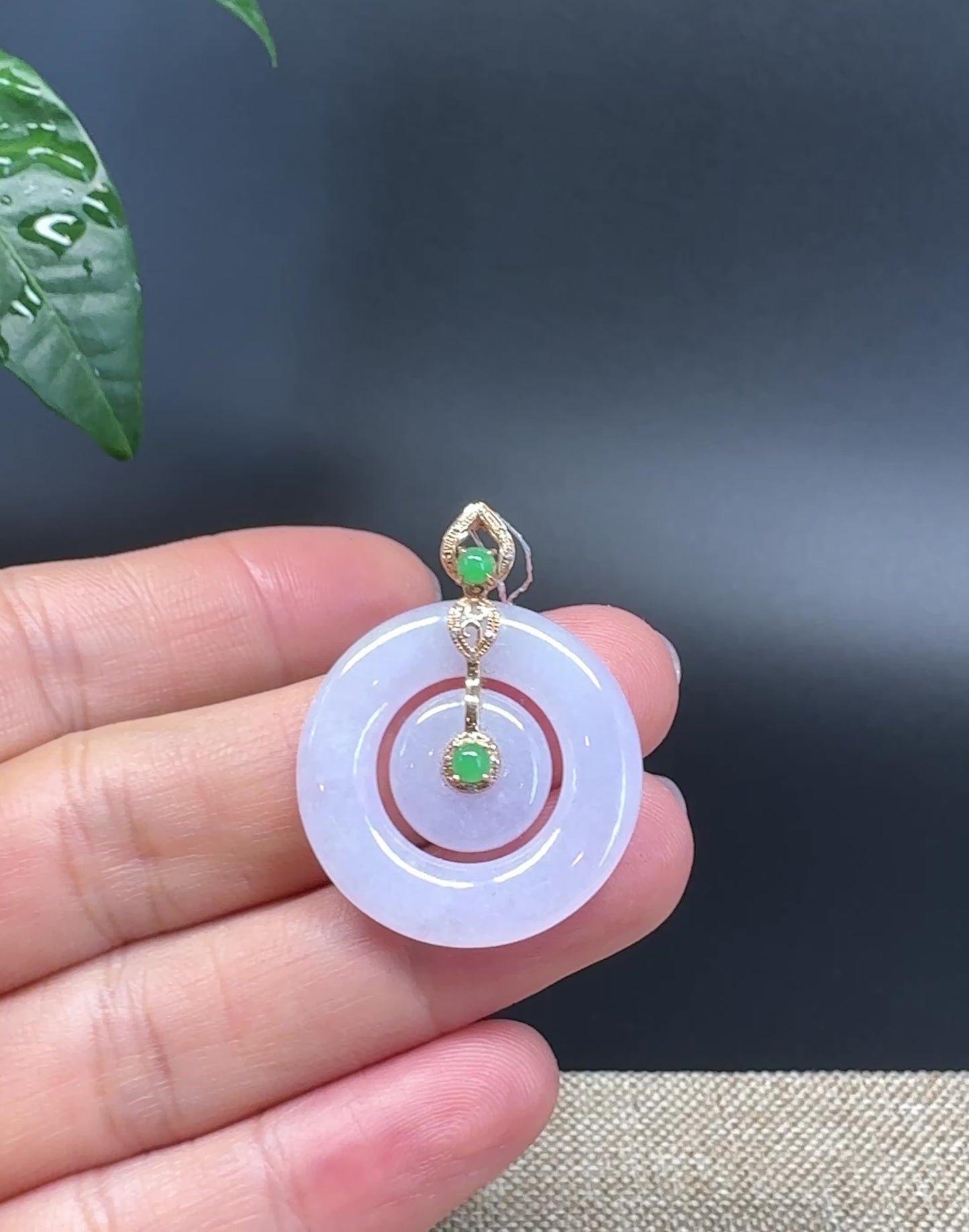 Load and play video in Gallery viewer, &amp;quot;Good Luck Button&amp;quot;Lavender Jadeite Jade Lucky KouKou Pendant With 18K Yellow Gold Bail
