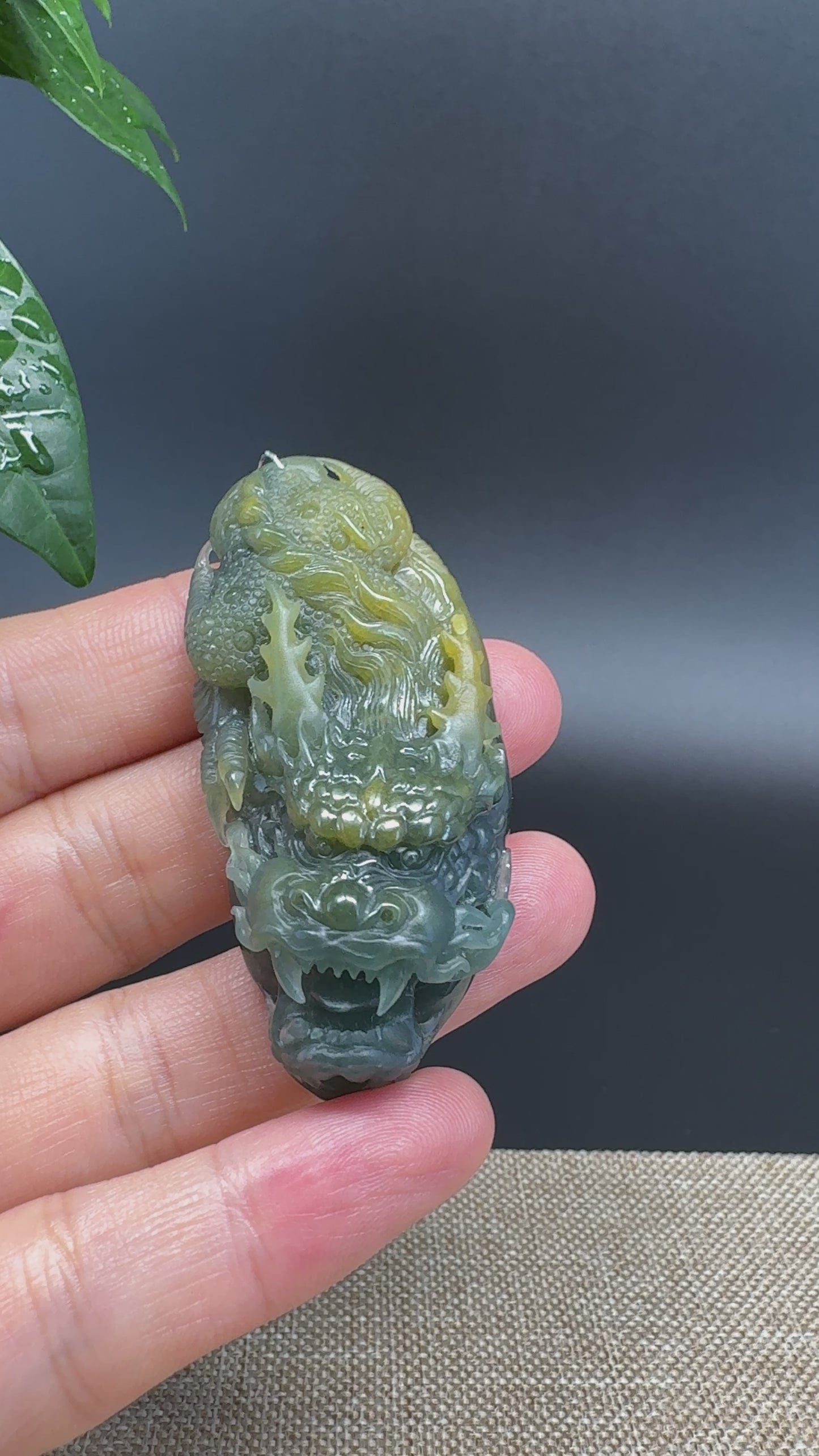 Load and play video in Gallery viewer, RealJade® Co. High Natural Guatemalan Blue Jadeite Jade Dragon Pendant
