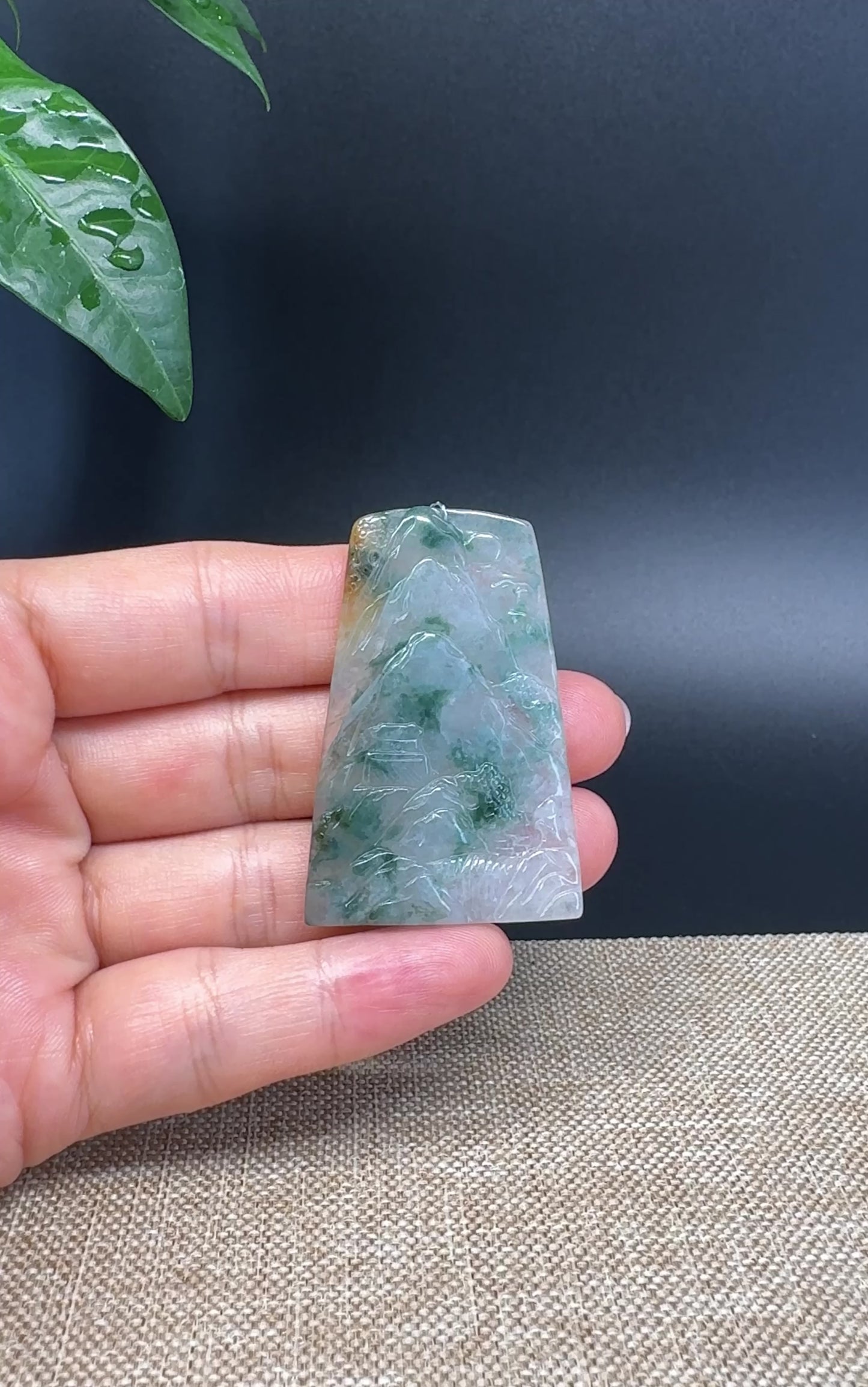 Load and play video in Gallery viewer, RealJade® Co.  Genuine Burmese Jadeite Jade Yellow Green Landscape Pendant Necklace
