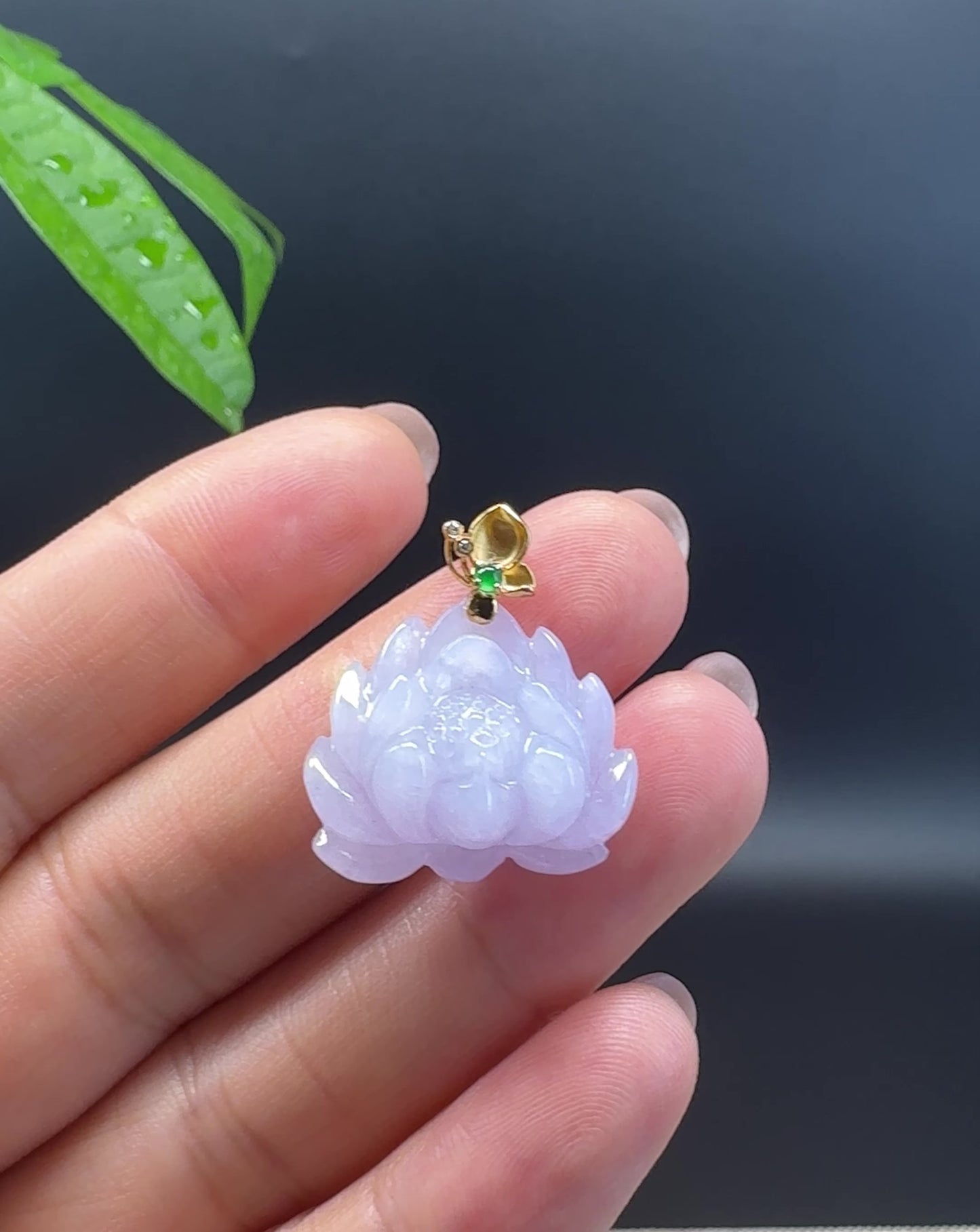 Load and play video in Gallery viewer, RealJade® Co. Genuine Lavender Jadeite Jade Good Lotus Necklace With 18K Yellow Gold Bail
