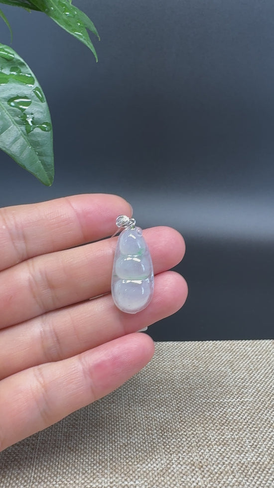 Load and play video in Gallery viewer, RealJade® Co. Genuine Icy Green  Jadeite Jade Bean Necklace With 18K White Gold Bail
