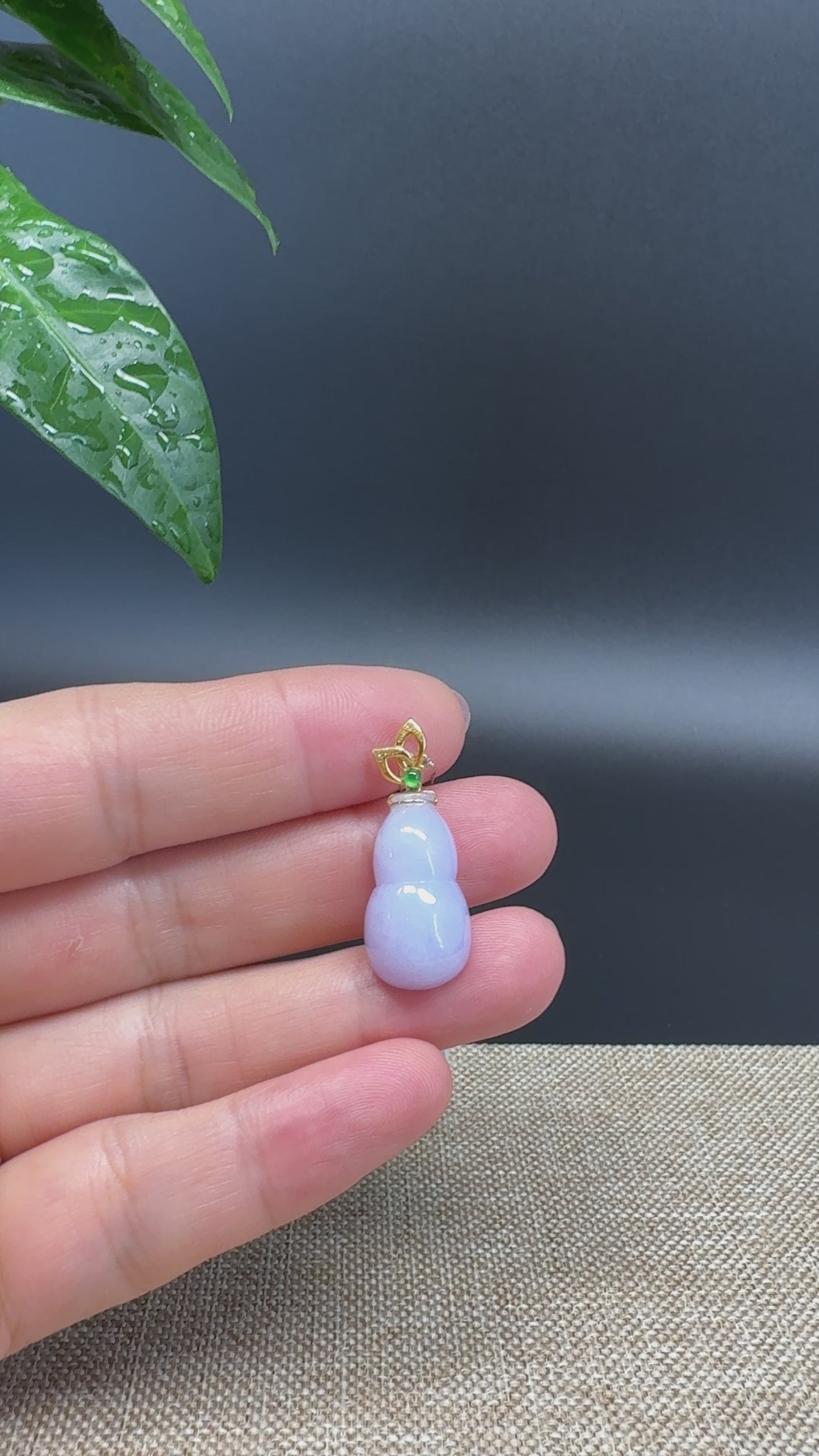 Load and play video in Gallery viewer, RealJade® Co. Genuine Lavender Jadeite Jade Good Luck Hulu Bottle Gourd Necklace With 18K Yellow Gold Bail
