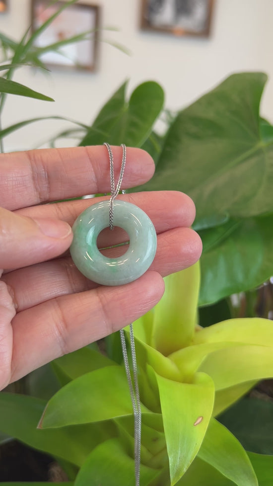 Load and play video in Gallery viewer, RealJade® Co. &amp;quot;Good Luck Button&amp;quot; Necklace Green Jadeite Jade Pendant For Men
