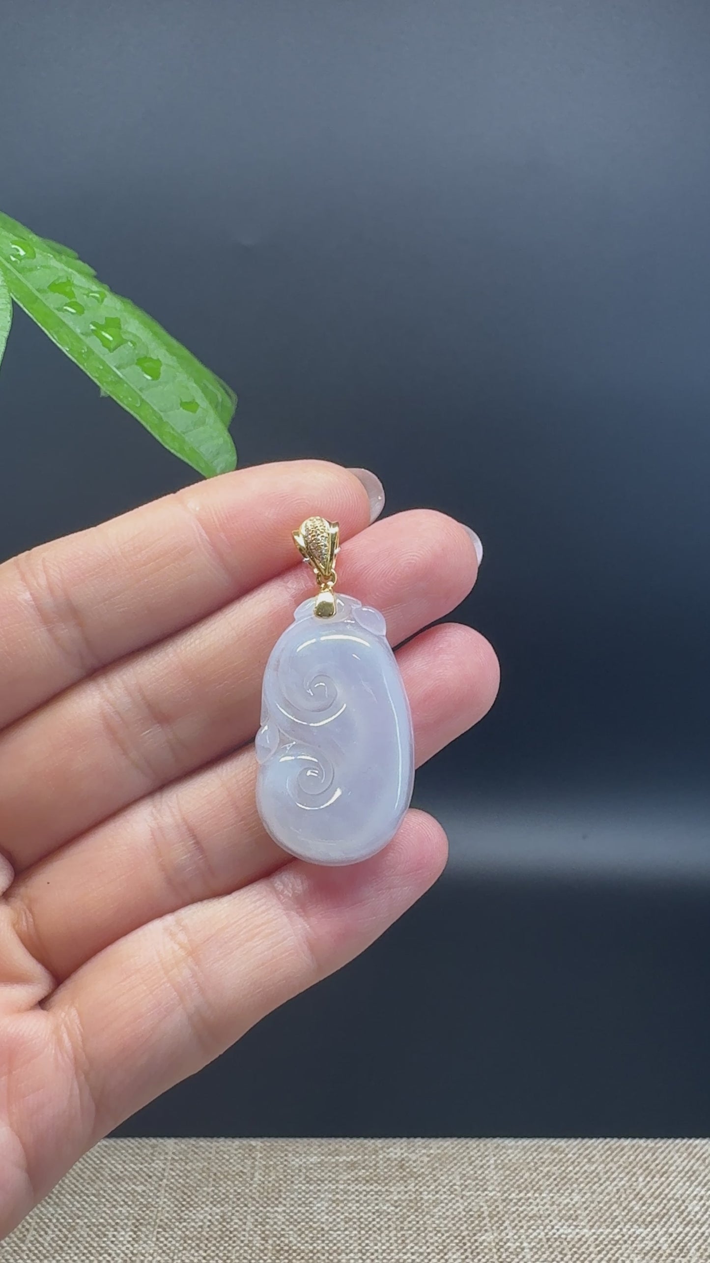 Load and play video in Gallery viewer, RealJade® Co. Genuine Icy Jadeite Jade Good Luck RuYi Necklace With 18K Yellow Gold Bail
