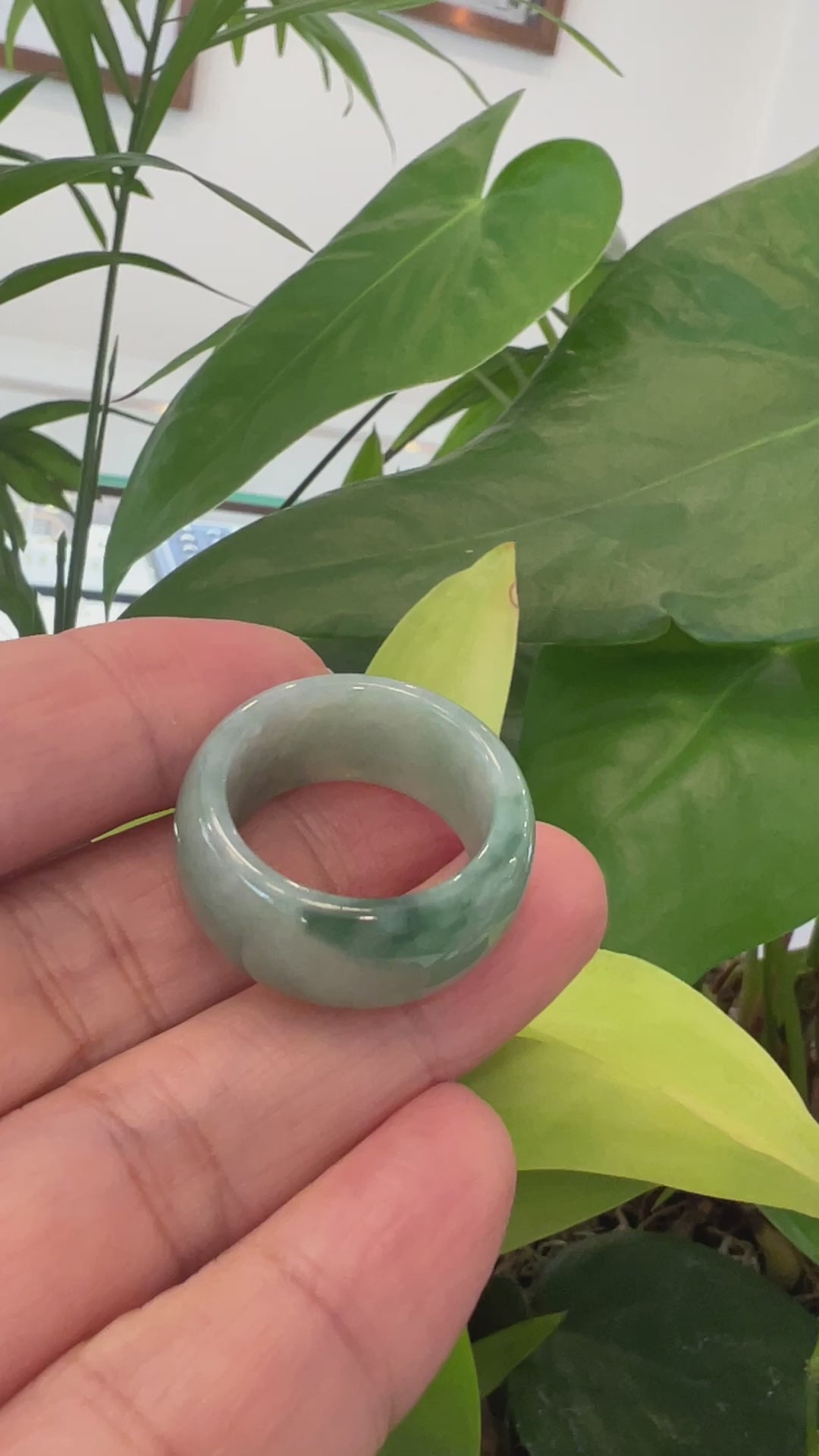 Load and play video in Gallery viewer, Genuine Burmese Blue-green Jadeite Jade Men&amp;#39;s Band Ring
