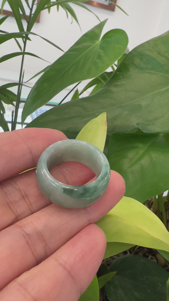 Load and play video in Gallery viewer, Genuine Burmese Blue-green Jadeite Jade Men&amp;#39;s Band Ring
