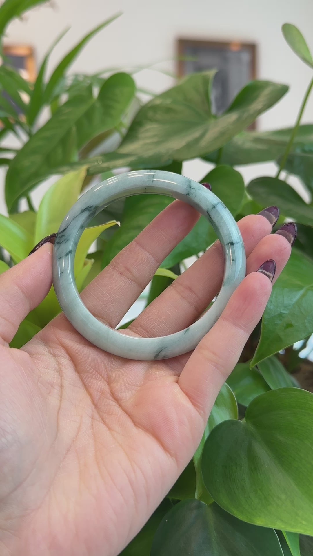 Load and play video in Gallery viewer, RealJade® Co. Burmese Blue-Green Jade Jadeite Bangle Bracelet (59.36 mm) T171
