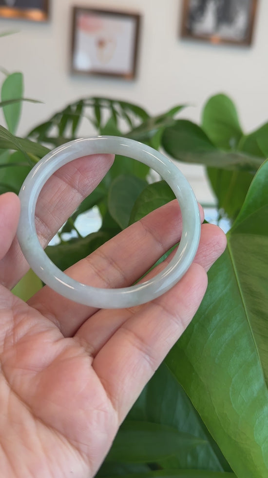 Load and play video in Gallery viewer, RealJade® Co. &amp;quot;Petite&amp;quot; Natural Burmese Blue-green Jadeite Jade Bangle Bracelet (54.23 mm) #T033
