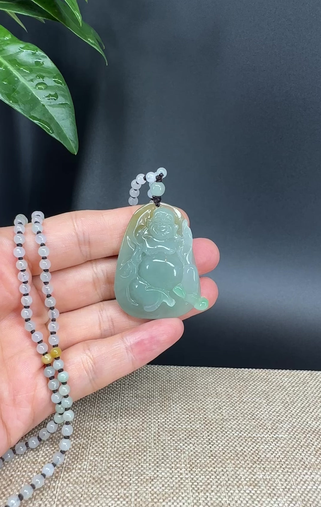 Load and play video in Gallery viewer, RealJade® Co.  Genuine Burmese Jadeite Jade Yellow Green Happy Buddha  Pendant Necklace
