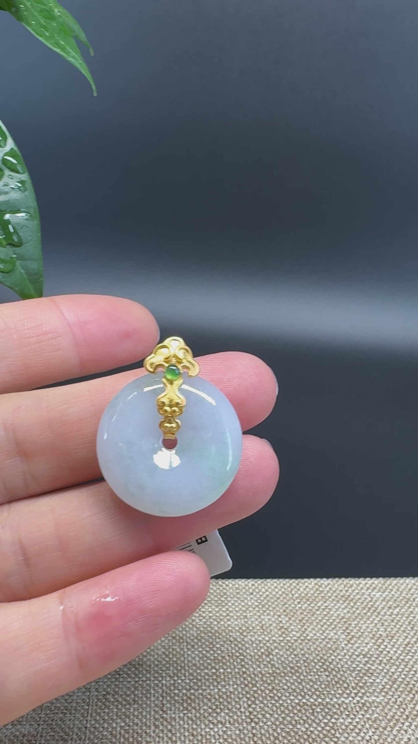 Load and play video in Gallery viewer, &amp;quot;Good Luck Button&amp;quot;Jadeite Jade Lucky KouKou Pendant With 18K Yellow Gold  Bail
